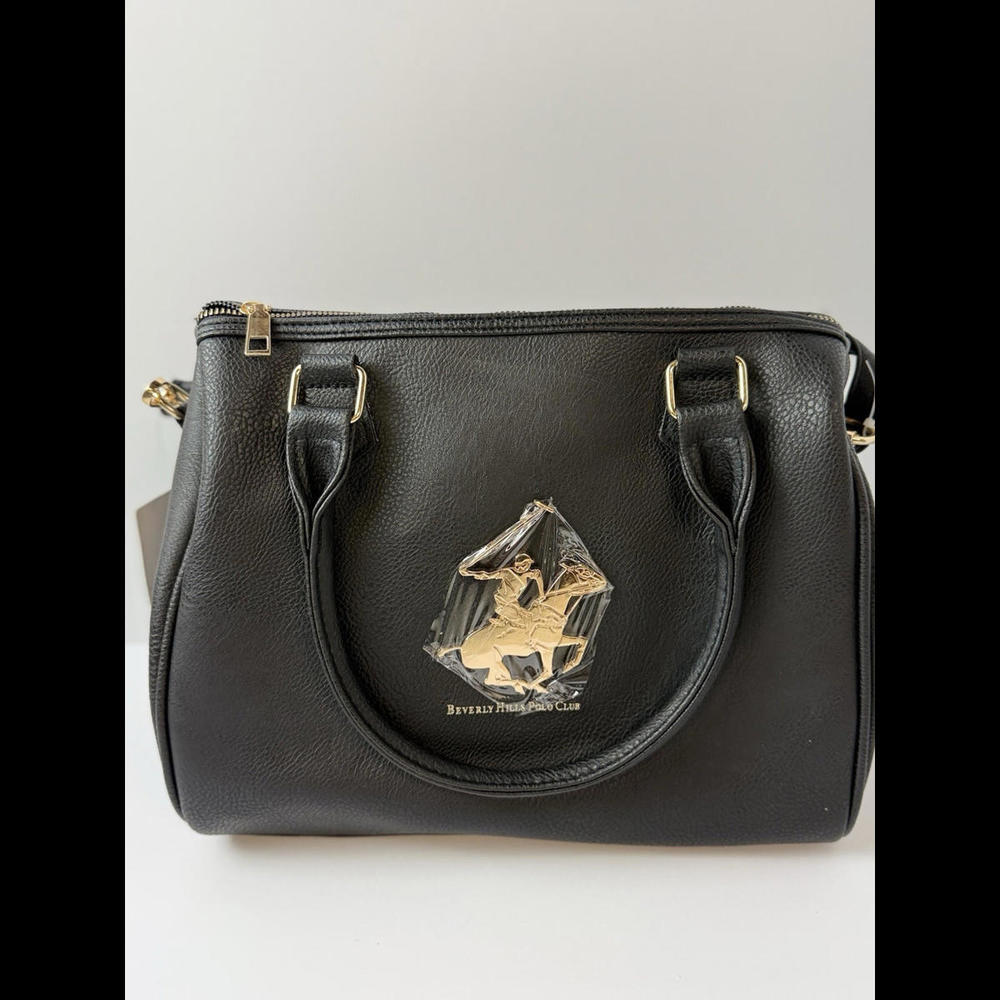 New Beverly Hills Polo Club Purse Crossbody Bag Large Black‎ With Golden Logo